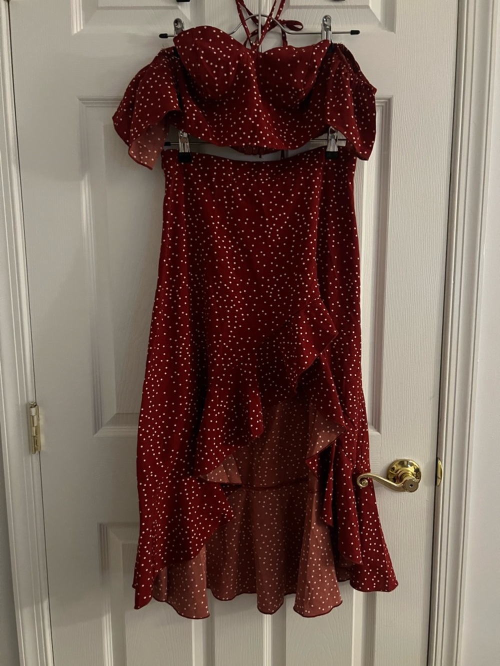SHEIN Red Polka Dot Two-Piece Ruffle Dress